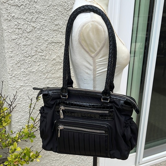 Brighton Nylon Purse with Croc Patent and Braided Handles - Picture 1 of 9